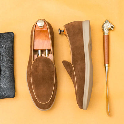 Vallare Leather Loafers in brown, showcasing luxury and comfort in a sleek design for formal occasions. Men's leather loafers with a stylish touch.