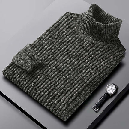 Varezzi Turtleneck in thick ribbed knit, showcasing premium winter knitwear for men. Emphasises warmth and comfort for everyday layering.