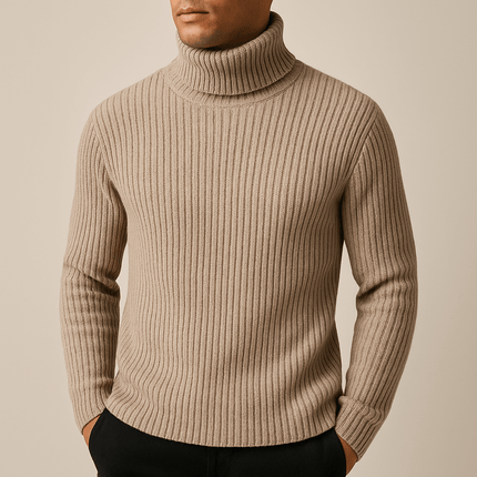 Varezzi Turtleneck men's warm sweater in ribbed knit with a structured collar, ideal for winter wear and layering, offering soft comfort and insulation.