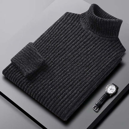Varezzi Turtleneck men's winter sweater, dark ribbed knit, ideal for warmth, comfort, and style. Perfect knitted sweater for cold-weather layering.