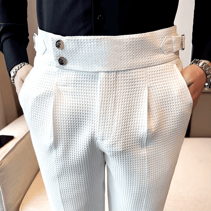 Veneto Dress Pants with waffle weave pattern for breathable comfort, adjustable fit, and modern style. Perfect as men's casual trousers.