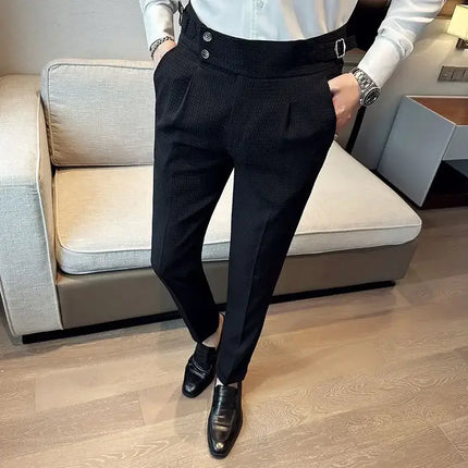 Veneto Dress Pants for men in breathable cotton blend, offering a flexible fit with adjustable side tabs and modern waffle texture, ideal for work or travel.