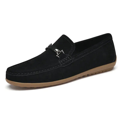 Veneto Suede Loafers - elegant black slip-on men's leather loafers with premium suede, soft lining, and orthopedic insole for formal style.
