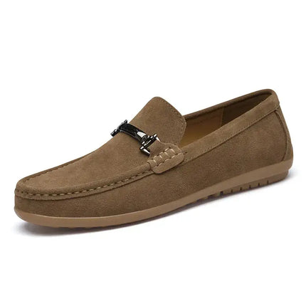 Men's luxury Veneto Suede Loafers in brown suede with sleek design, showcasing high-quality leather lining and orthopedic comfort for formal elegance.