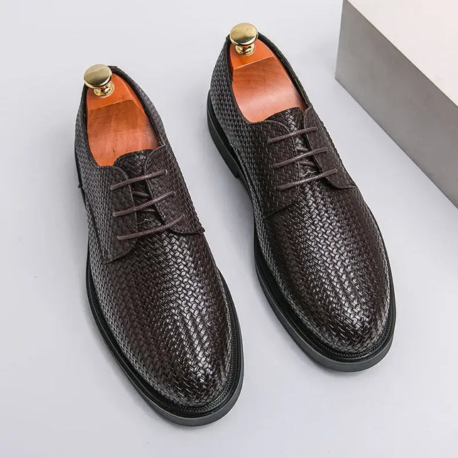 Woven Leather Dress Shoes with orthopedic cushioned insole, featuring premium woven leather design in classic lace-up style.