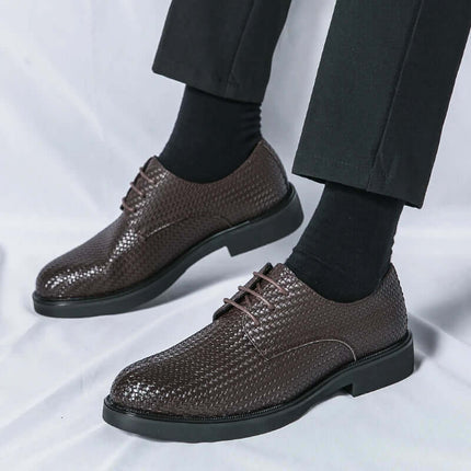 Woven Leather Dress Shoes with orthopedic cushioned insole and classic lace-up style, perfect for comfort and sophistication.